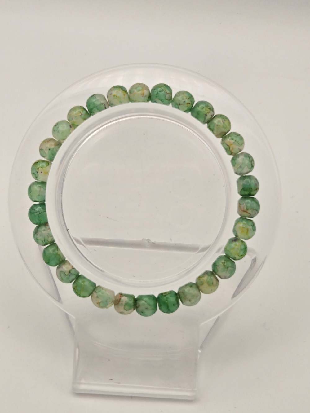 6mm Green Faceted Bead Stretch Bracelet - Unbranded